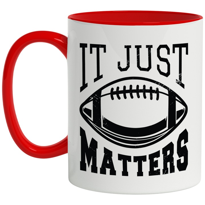 Cana It Just Matters, Rugby, Ceramica, 330 ml, Multicolor cu maner Rosu
