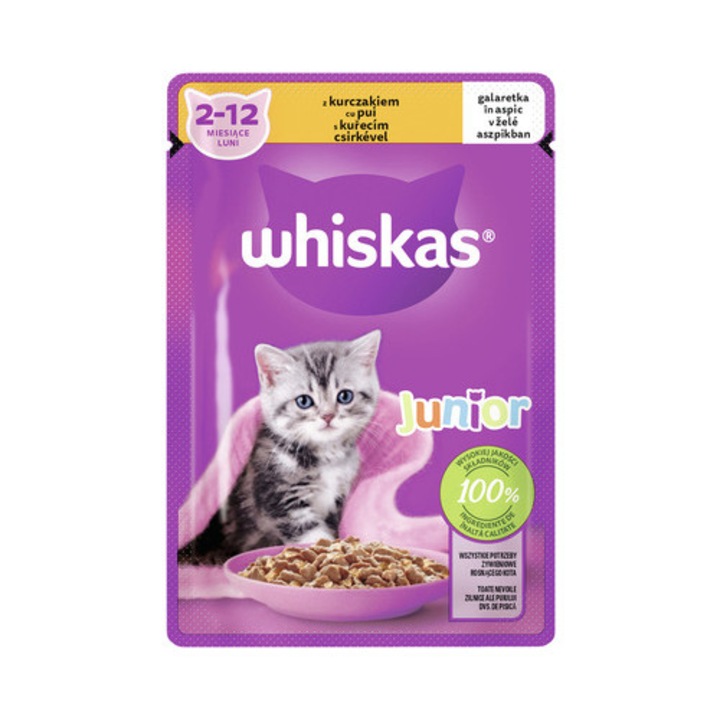 Hrana Umeda Pentru Pisici Whiskas Junior Cu Pui In Aspic 85 g