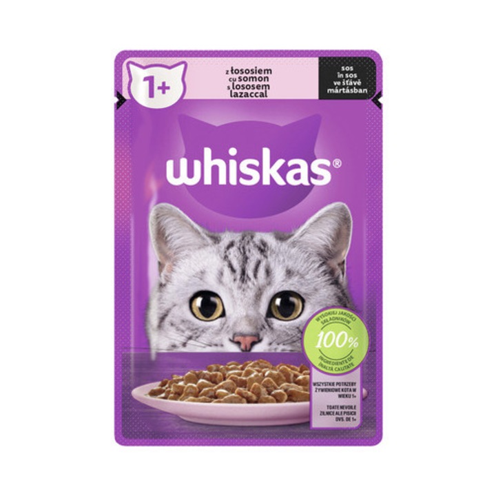 Hrana umeda pentru pisici Whiskas Adult cu somon in sos 12 X 85 g