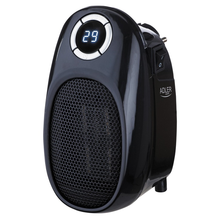 Мини нагревател за въздух Adler, 2 степени на скорост, LCD, Таймер, 1500 W, Черен