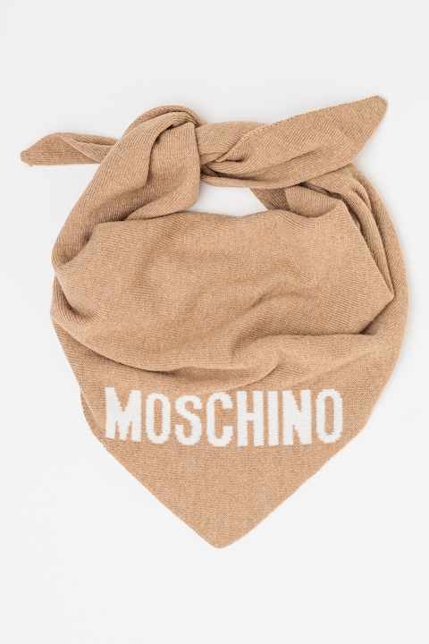 Moschino, Esarfa tricotata din amestec de lana, Alb, Camel