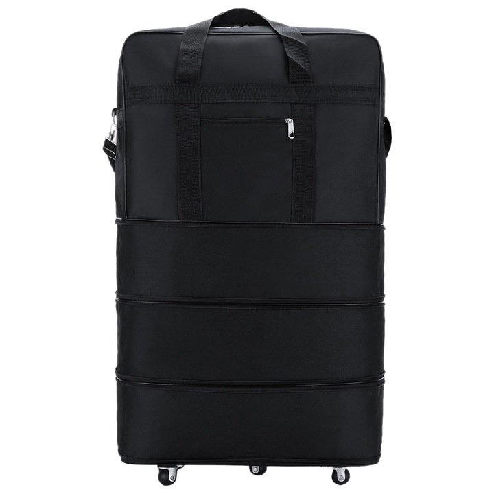 Пътна чанта с ролки, BYONDSELF®, 45L-95L, триетажна сгъваема разширяема, 5 колела, за мъже и жени, 47x25x80cm, черна
