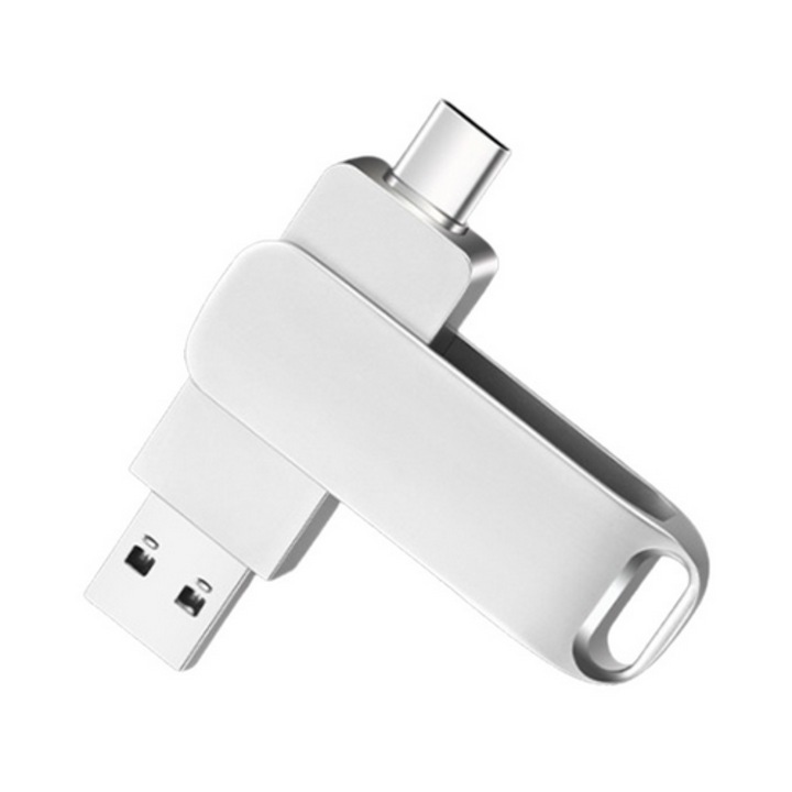 USB Dual Drive памет за смартфони, таблети и компютри, 64 Gbps, USB 3.1, USB Type-C, метал, сребрист