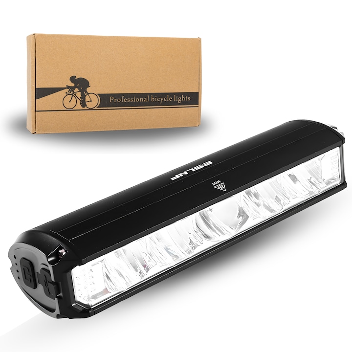 Lumina frontala profesionala bicicleta, luminozitate 1800 lumeni, baterie interna 4000 mAh, incarcare USB, negru