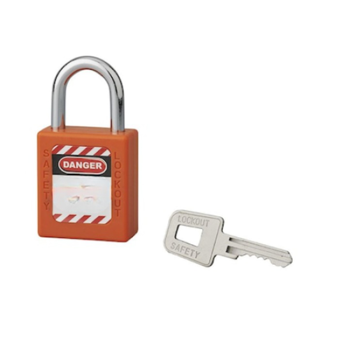 Lacat siguranta industriala, alama, 40 mm, portocaliu