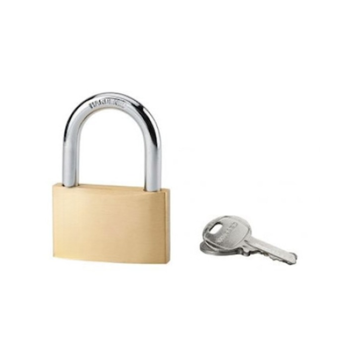 Lacat de santier, cu cheie, alama, 70 mm