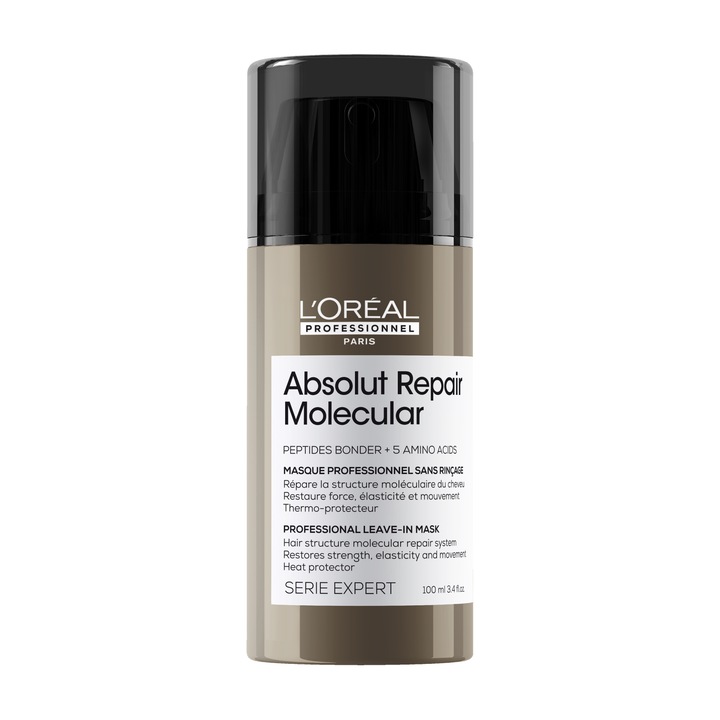 Crema pentru par deteriorat L’Oreal Professionnel Serie Expert Absolut Repair Molecular, cu protectie termica, fara clatire, repara structura macromoleculara a parului, 100 ml