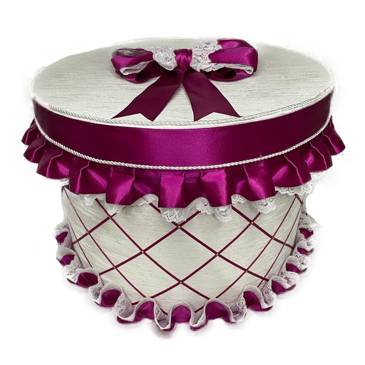 Cufar botez - Nicas - cutie botez - trusou - alb si roz cu fundita, diametru 35 cm