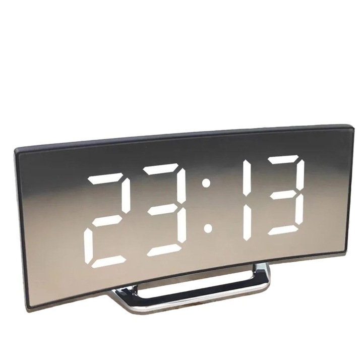 Ceas digital, Electric, LCD, Lumini LED, Argintiu