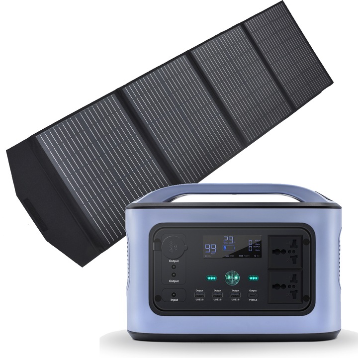 Преносим слънчев панелен генератор, LED light, KETELES SP600, Type-Cx1, USB-A1*1,128000mAh, 600W AC, 576Wh, USB-A2x1, DC-5521x1, EUx2, лилаво