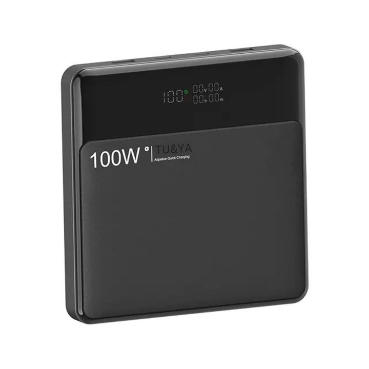 Acumulator extern TU&YA®, Digital Display, 20000mAh, PD 100W, ultra thin, Universala si pentru Tigara electronica prin cablu USB 2 x USB, 2 x USB Type-C, 5A, Negru