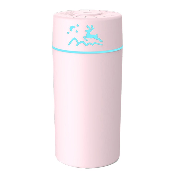 Овлажнител за въздух, JeiibrZui, Капацитет 400 ml, Розов