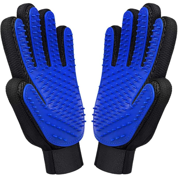 Set 2 manusi, INVINCIO Pet, pentru periat sau masat caini si pisici, potrivite pentru blana lunga sau scurta, perii de silicon delicat cu pielea, usor de indepartat firele periate, marime universala, lavabile, albastru