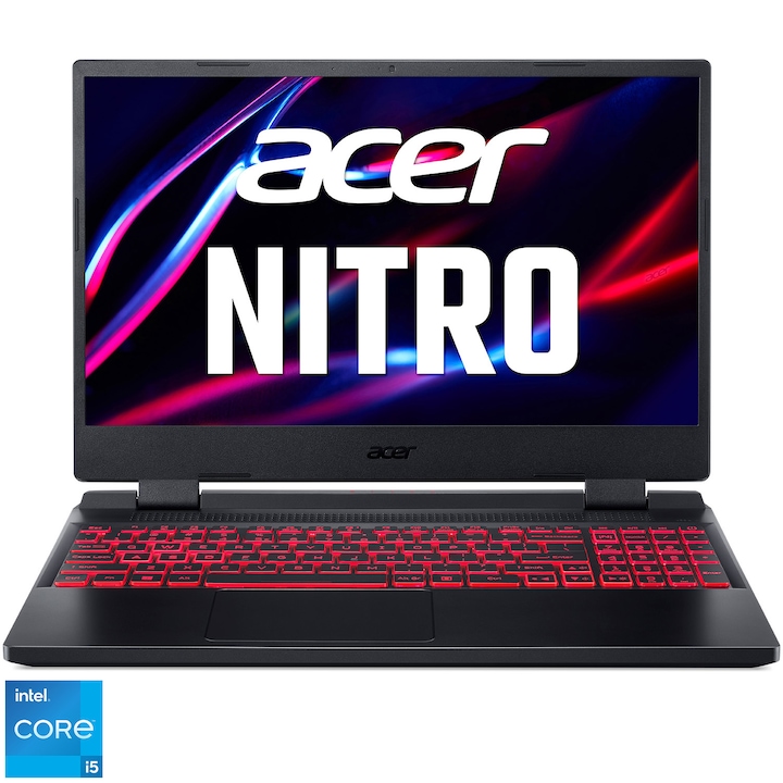 Laptop Gaming Acer Nitro 5 AN515-58 cu procesor Intel® Core™ i5-12450H pana la 4.40 GHz, 15.6" Full HD, IPS, 144Hz, 16GB, 512GB SSD, NVIDIA® GeForce RTX™ 2050 4GB GDDR6, No OS, Obsidian Black