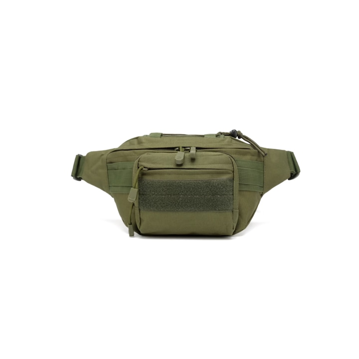 Военна чанта за кръст, регулируема презрамка, 4 отделения, затваряне с цип, 30x17x10 см, армейско зелено