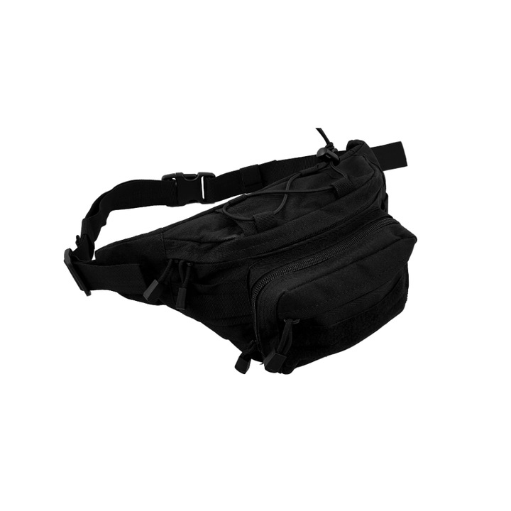 Katonai deréktáska, állítható pánttal, 4 rekesszel, cipzárral zárható, 30x17x10cm, Fekete