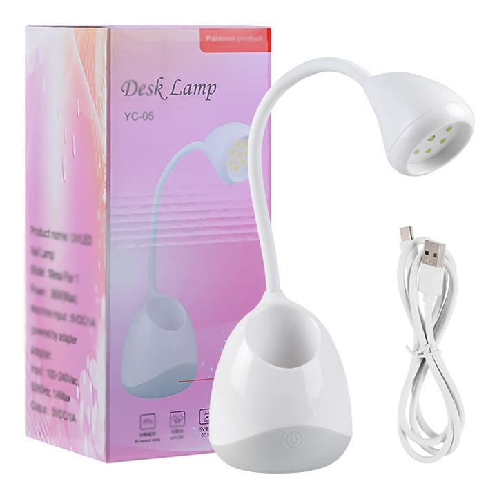 Lampa UV/LED mini Fast Lamp, YWX, Flexibila, Incarcare usb Type C, 8 margele de lampa, Lampa UV, LED, ABS, Alb