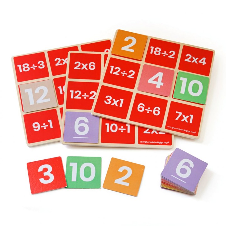 Bingo Inmultire/impartire, Bigjigs Toys, Lemn, 18x18x0.4cm