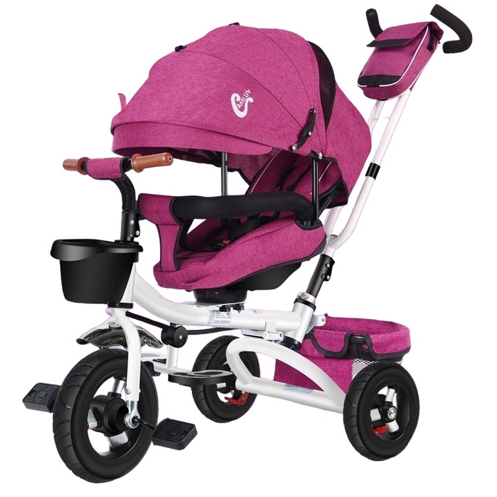 Tricicleta Pentru Copii Mixbo cu 3 Roti, Scaun Pivotant la 360 Grade Mov/Alb