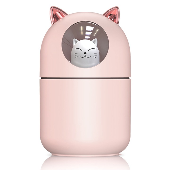 Преносим мини овлажнител, JeiibrZui, 300 мл, USB, LED, Розов