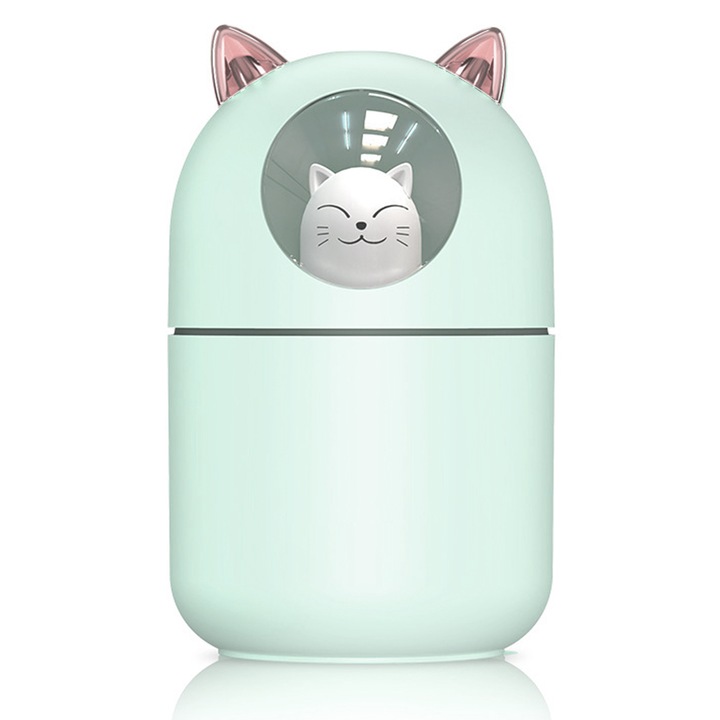 Преносим мини овлажнител, JeiibrZui, 300 ml, USB, LED, зелен