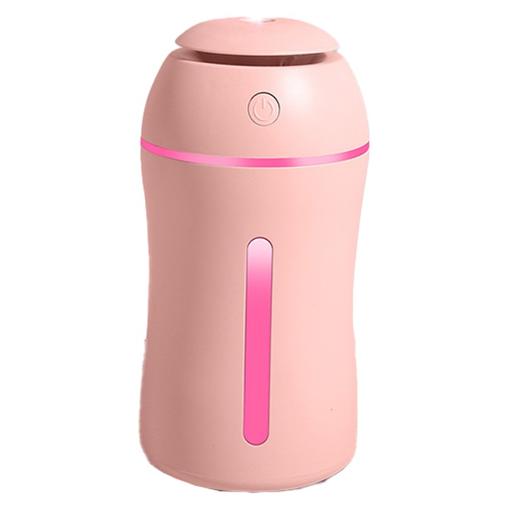 Мини овлажнител, JeiibrZui, 240 ml, USB, LED, розов