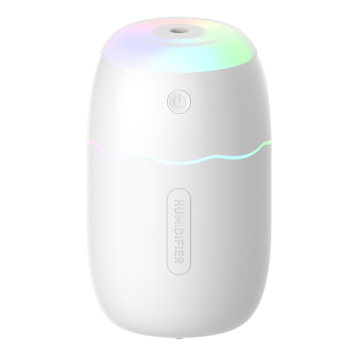 Мини ултразвуков овлажнител, 280 ml, USB, LED, бял