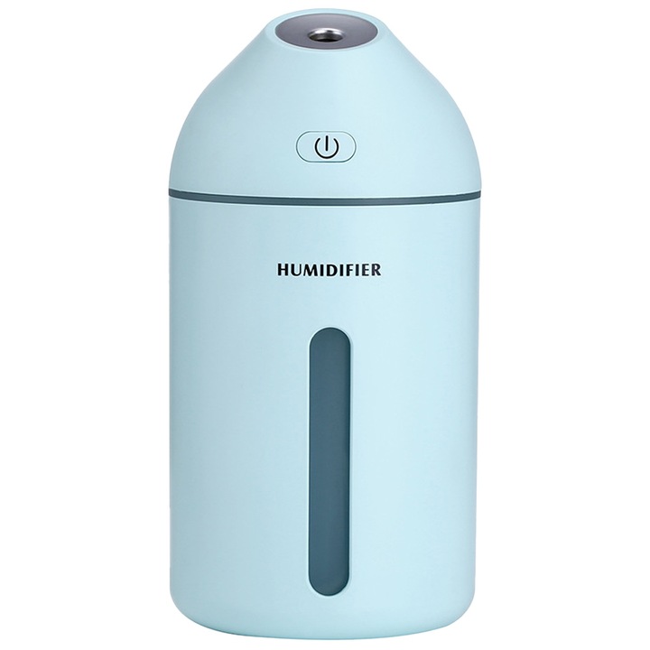Преносим овлажнител, JeiibrZui, 320 ml, USB, LED, син
