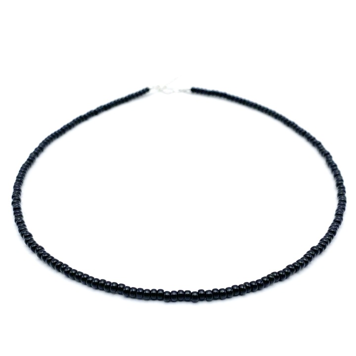 Colier cu margele negre si inchidere din Argint 925, reglabil 39-42 cm