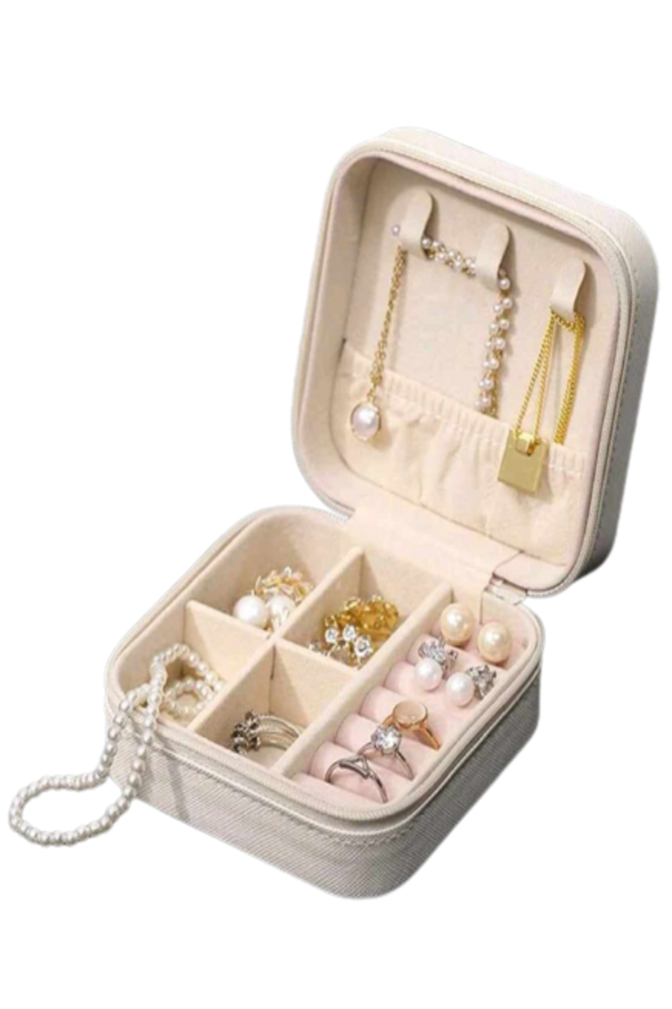 shark sequence Embezzle Organizator de bijuterii, patrat, cu fermoar, compartimente detasabile,  10x10x5 cm - eMAG.ro