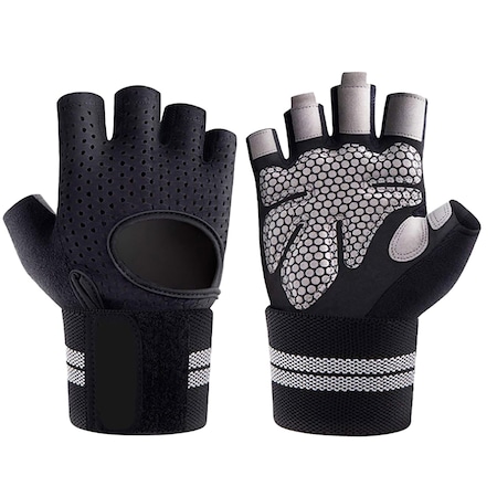 Manusi de antrenament pentru sala si fitness cu protectie palma, Vaxiuja, din material respirabil, culoare neagra, marime L, Negru