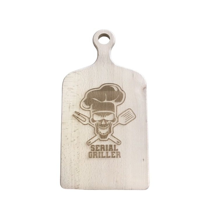 Tocator din lemn cu maner, Gravat cod 24, Fag natur