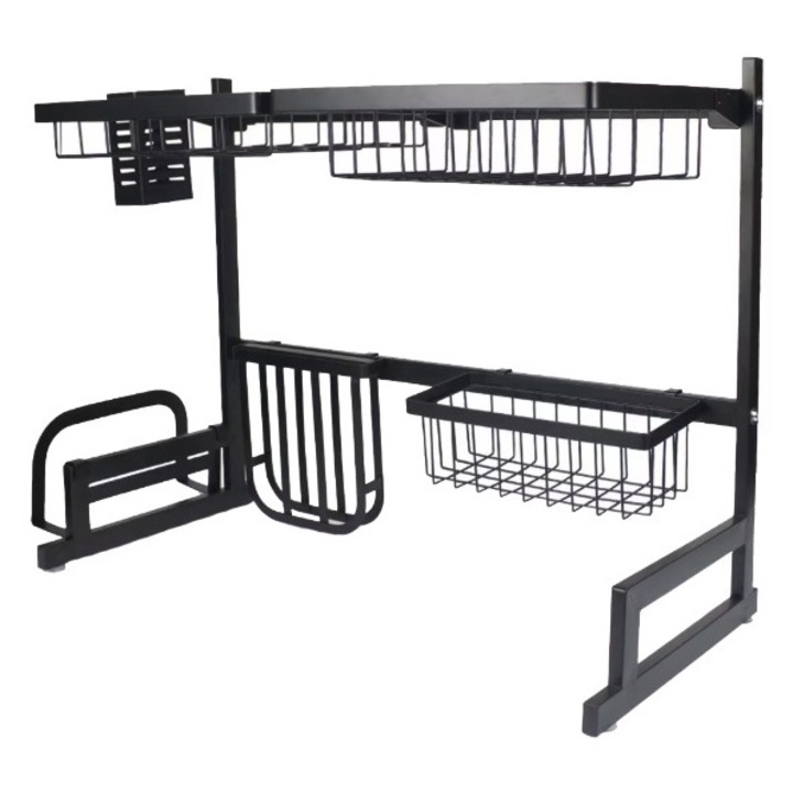 Lefolyó a mosogató felett, Kangda, fekete, 2 szintes, evőeszköz tartóval, 65 x 52 x 32 cm