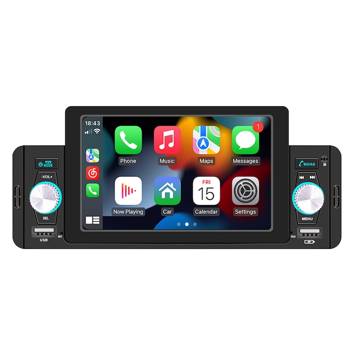 MP5 player auto, display 5 inch, 160W, 1 RCA video IN, 2 RCA video OUT, radio FM, USB