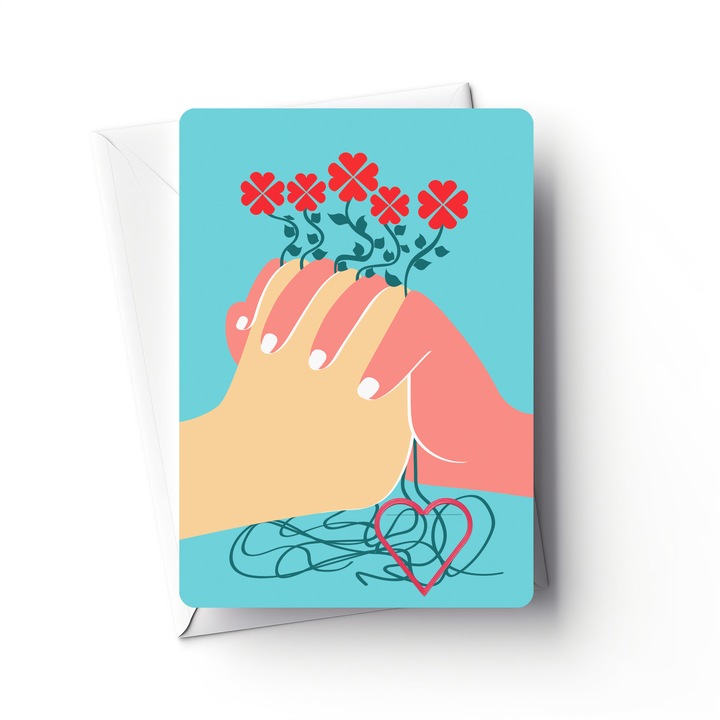 Felicitare Intertwined Love cu semn de carte inima rosie 10x15,5cm