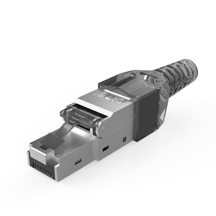 Конектор Rj45 със самоуплътнение, кат. 8 за кабел с дебел проводник STP / SFTP без инструменти, модулен, черен