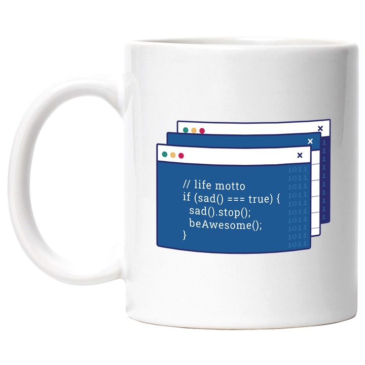 Cana Cu Mesaj Motivational Be Positive, Fii Optmist, Persoana Draga, Negru, 330 ml, cu maner Alb