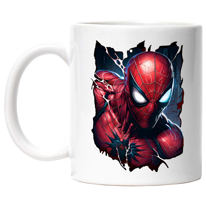 Cana Cu Spider Man, Desene Animate Omul Paianjen, Comics, Super Erou, Iubitorii De Filme Marvel, 330 ml, cu maner Alb