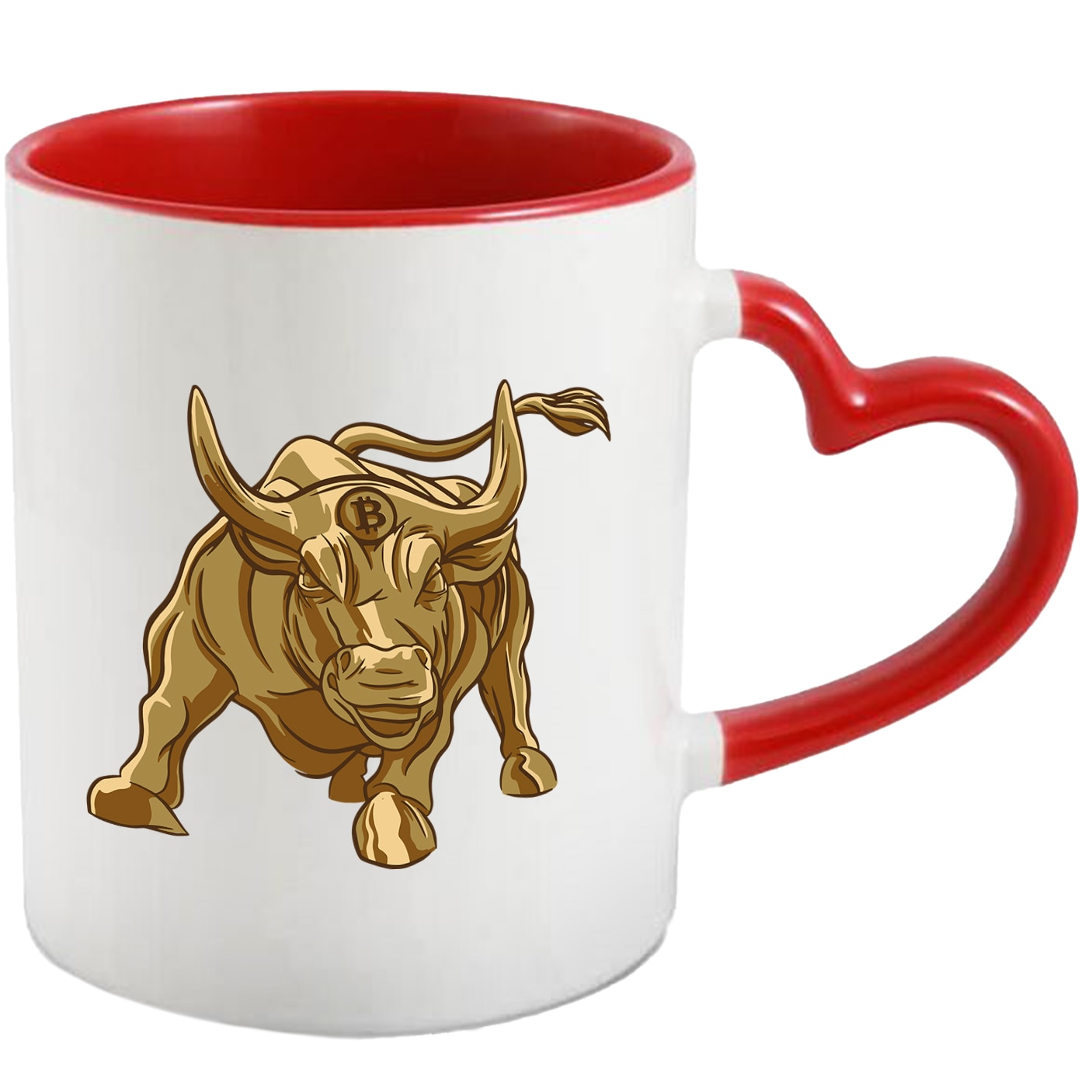Cana Cu Taur Cu Coarne Auriu, Simbol Bitcoin In Frunte, Investitii, Crypto,  Iubitorii De Monede Virtuale, 330 ml, cu maner Inima Rosie - eMAG.ro