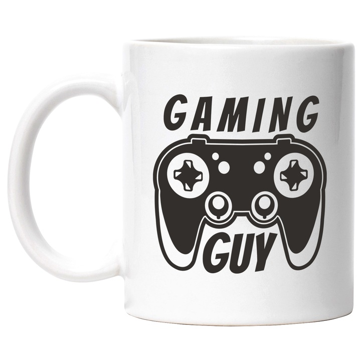 Cana Cu Mesajul Gaming Guy, Text In Engleza, Maneta Play Station, Iubitorii De Jocuri Video, Negru, 330 ml, cu maner Alb