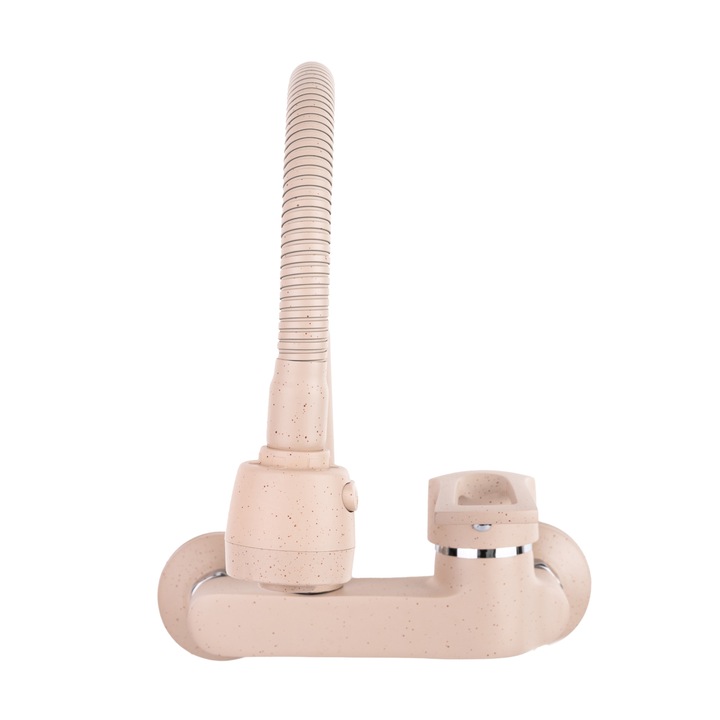 Смесител за кухня, стенен монтаж, гъвкав кран, двуфункционален аератор, бежов гранит TRENDY'S