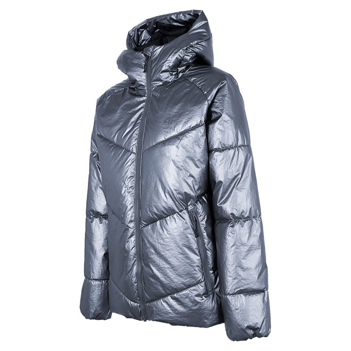 Geaca dama, 4F, Poliester/Poliamida, Argintiu, Argintiu