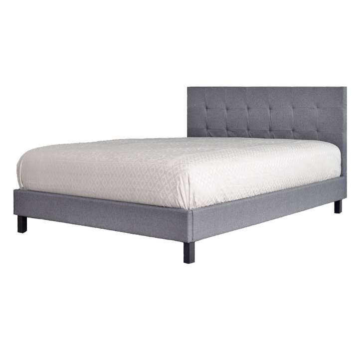 Pat Mali 160x200 cm, Tapitat Stofa Gri, Somiera Inclusa