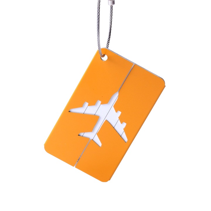 Eticheta troler tag, NEVERMORE, model avion, 7.5 x 4.5 cm, Auriu