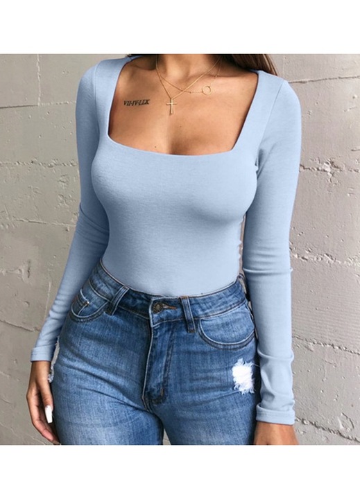 Дамска блуза, Полиестер/Памук, Бяла, Син, 42