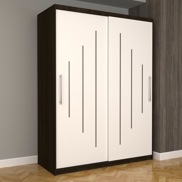 Dulap Dormitor Stefan Ultra 150 cm x 200 cm x 61 cm, fara oglinda, wenge cu usi glisante albe