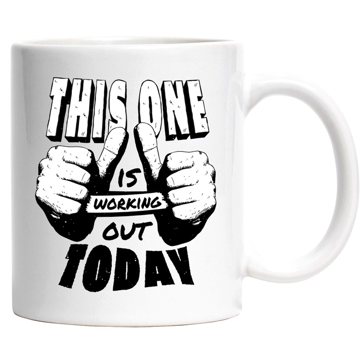 Cana This ONE Is Working Out Today, Ceramica, 330 ml, Multicolor cu maner Alb