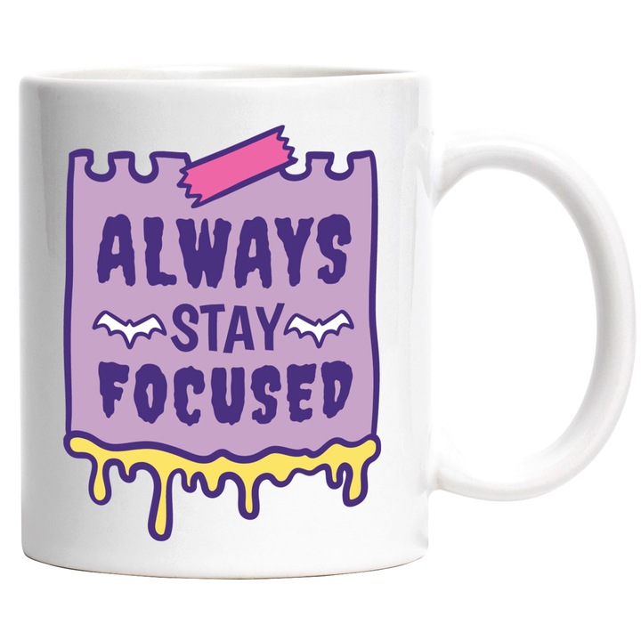 Cana Always Stay Focused, Halloween, Ceramica, 330 ml, Multicolor cu maner Alb