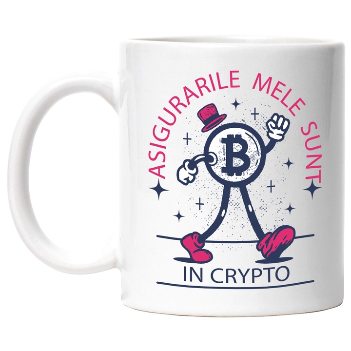 Cana Cu Mesajul Asigurarile Mele Sunt In Crypto, Iubitorii De Crypto Monede Virtuale, 330 ml, cu maner Alb