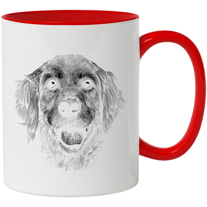 Cana Cu Portret Caine Desenat Cu Creion, Animal De companie, Caine Talie Mare, Iubitorii De Caini 330 ml, cu maner Rosu